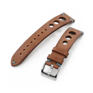 Q.R. 20mm Brown Leather Italian Handmade Racer strap, Blue St.