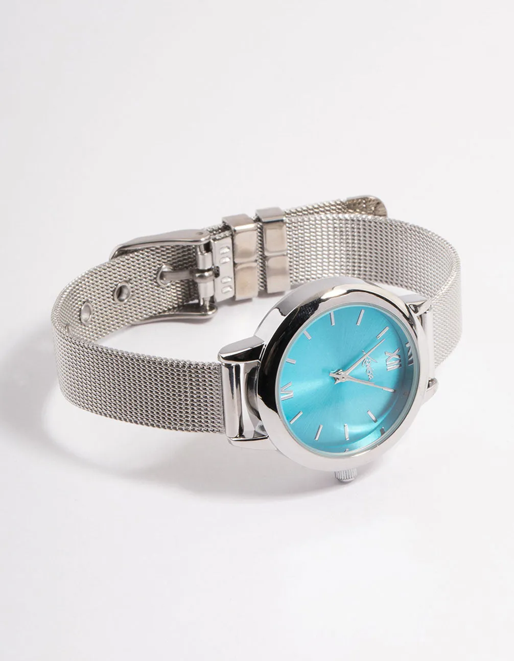 Rhodium Sun Ray Medium Mesh Blue Watch