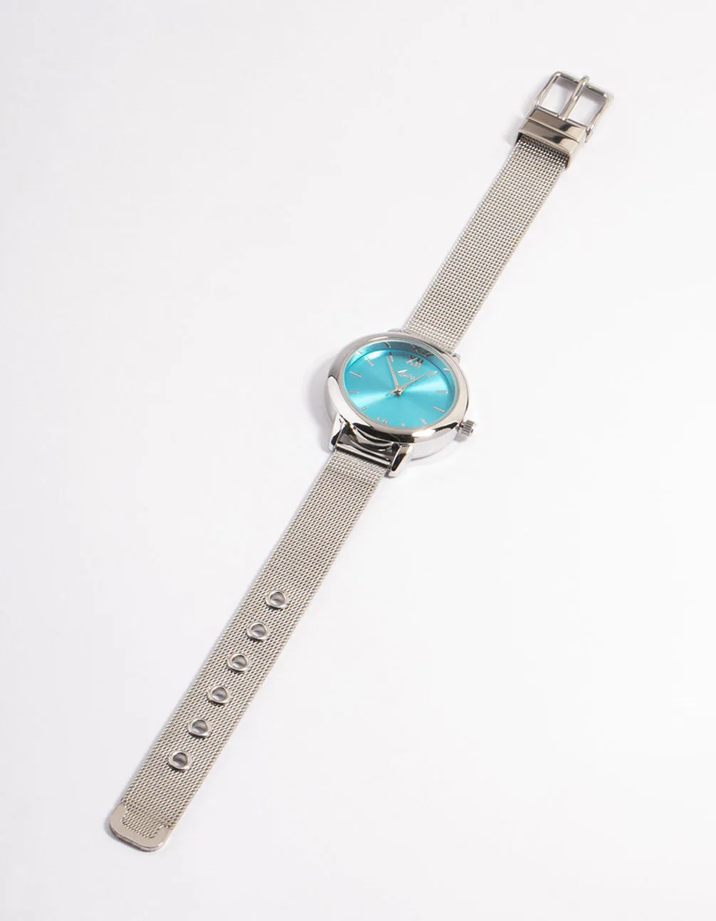 Rhodium Sun Ray Medium Mesh Blue Watch