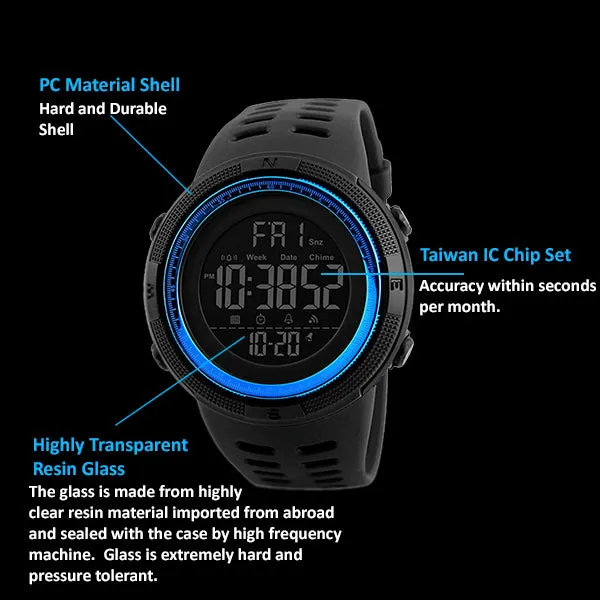 SKMEI Mens Digital Sports Watch, Multifunctions, 50M Water Resistant