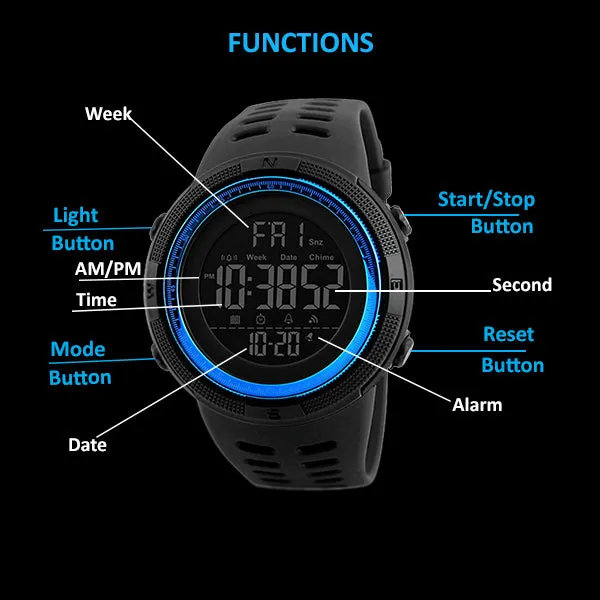 SKMEI Mens Digital Sports Watch, Multifunctions, 50M Water Resistant