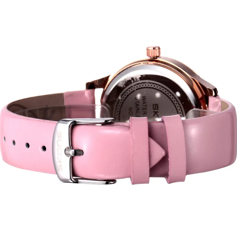 SKONE Fashion Women Watch Luxury Brand Watch Camellia Style Dial Leather Band Women Dress Watch