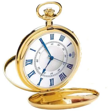 Stylish Gold Pocket Watch with Blue Roman Numerals – Elegant & Unique Design