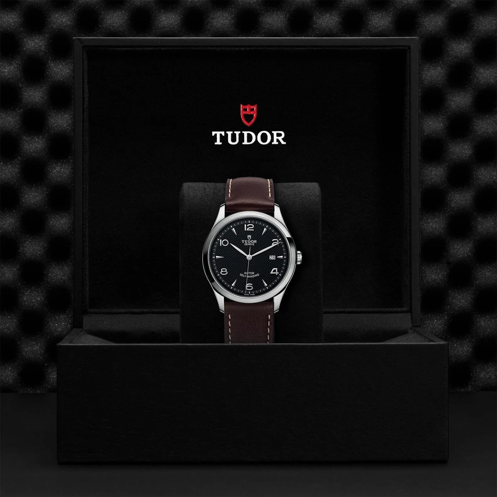 TUDOR 1926 41mm Steel Black Dial Leather Strap Watch - M91650-0008