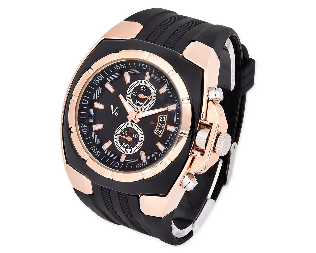 V6 Fashion Luxury Rubber Strap Quartz Sports Men Wrist Watch