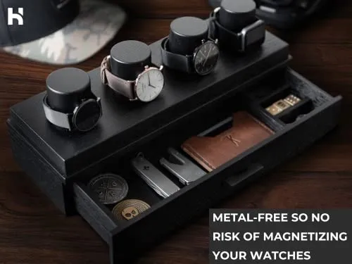 Watch Display Case For Men - Watch Case Holder Organizer For Men - Wooden Watch Box Mens Watch Case Black