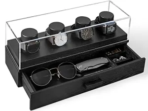 Watch Display Case For Men - Watch Case Holder Organizer For Men - Wooden Watch Box Mens Watch Case Black