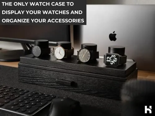 Watch Display Case For Men - Watch Case Holder Organizer For Men - Wooden Watch Box Mens Watch Case Black