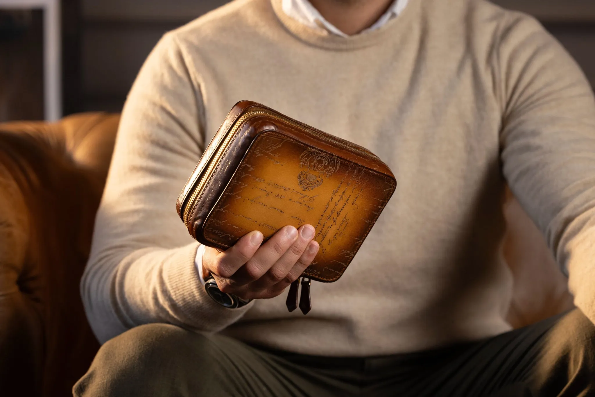 Zipper Watch Case - Parchment Patina Honey Brown